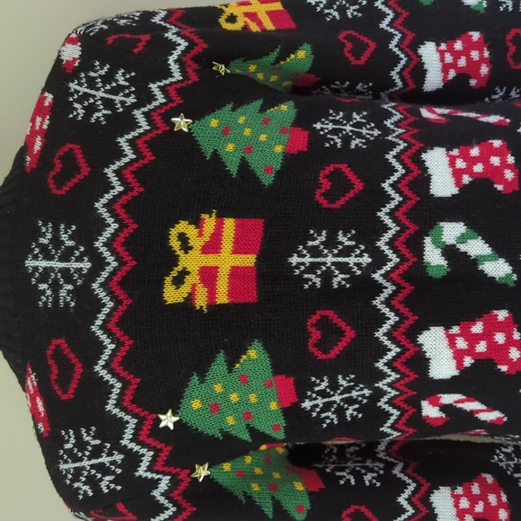 Absolutely Famous Button Up Acrylic Cardigan Christmas Sweater MEDIUM Black Red - Picture 13 of 16